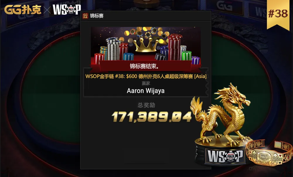 【蜗牛扑克】WSOP战报：恭喜中国选手夺得冠军，为中国斩获第五条金手链