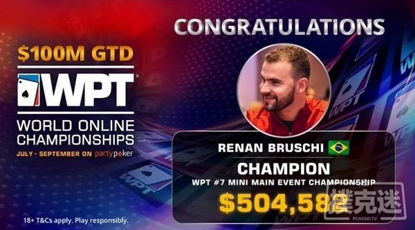 蜗牛扑克：Renan Bruschi赢得WPT WOC迷你主赛事冠军