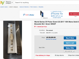 蜗牛扑克：2017 WSOP马拉松赛事金手链惊现eBay，起拍价$3,000