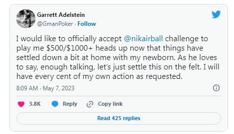 【EV扑克】话题 | Matt Berkey用了不到60个小时就轻取Nik Airball，获得了100万美元。【EV扑克官网】