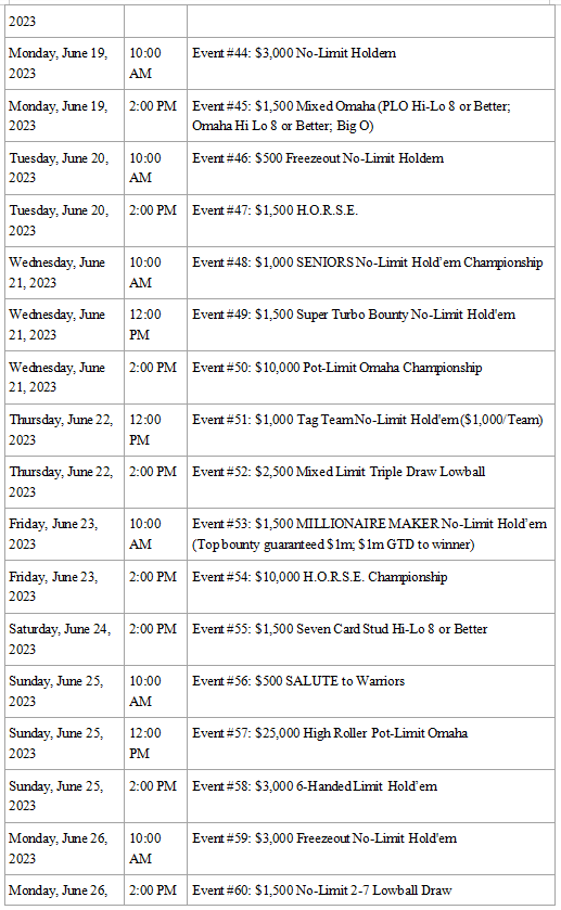 【EV撲克】2023WSOP完整赛程公布，终身主赛门票首次亮相！