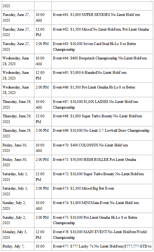 【EV撲克】2023WSOP完整赛程公布，终身主赛门票首次亮相！