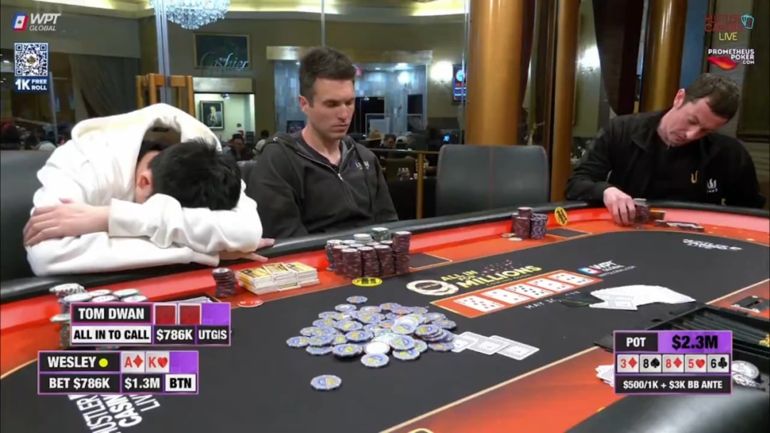 【EV 扑克】快看！Tom Dwan 大战 Wesley！打出$310 万超大底池！