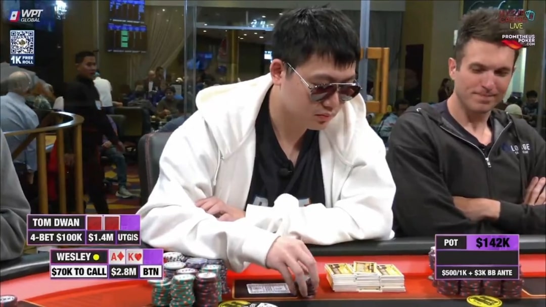 【EV 扑克】快看！Tom Dwan 大战 Wesley！打出$310 万超大底池！