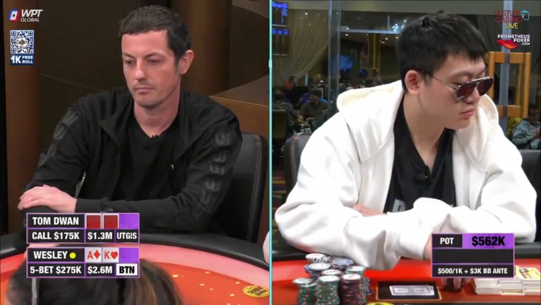 【EV 扑克】快看！Tom Dwan 大战 Wesley！打出$310 万超大底池！