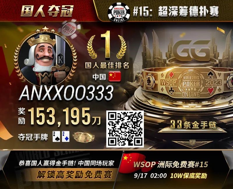 【EV扑克】中国再度夺冠，第三条金手链到手！