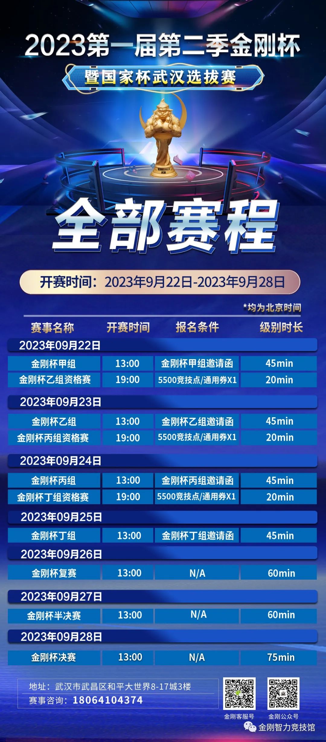 【EV扑克】9月22日丨【武汉金刚杯】2023第一届第二季金刚杯暨国家杯武汉选拔赛详细赛程赛制发布