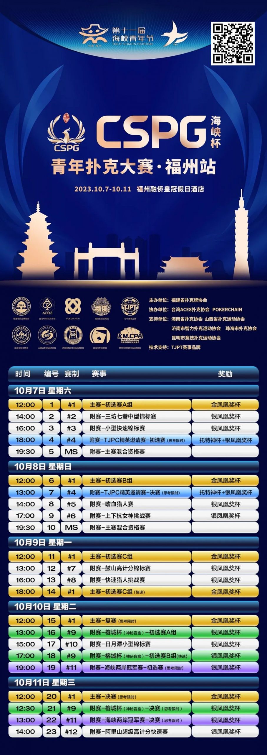 【APT扑克】明日开赛｜CSPG海峡杯青年扑克大赛详细赛程赛制发布更新版（10月7日-11日）