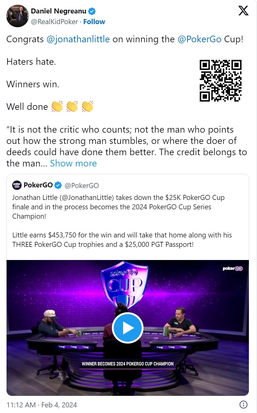 【EV 扑克】最好的证明！Jonathan Little 赢得两场 PokerGO 杯胜利并加冕 PokerGO 杯总冠军