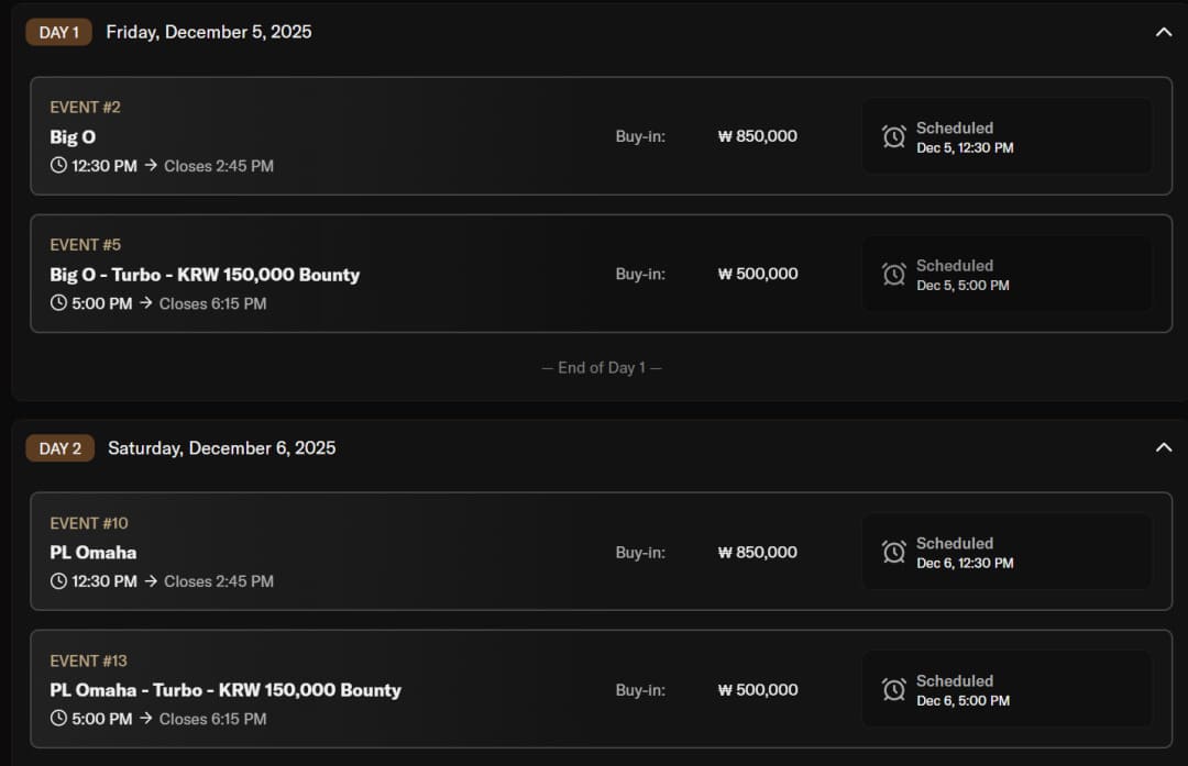 【EV扑克】诸神扑克 | 济州站12月5日-14日,系列赛全攻略