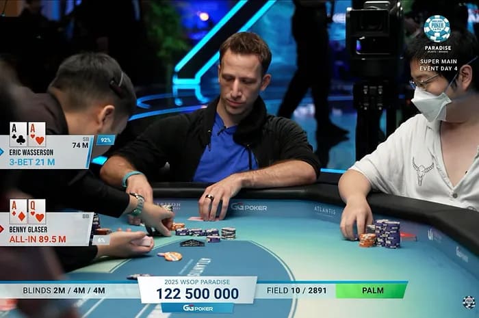 【EV扑克】WSOP天堂岛超级主赛最下头一刻：职牌拿AA故意长考1分钟！