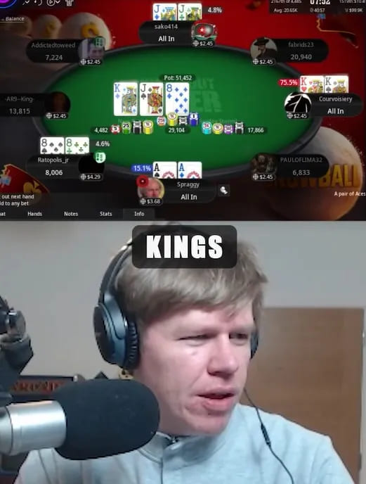 【EV扑克】280万分之一的概率!小哥在8人桌碰到四家同时击中暗三条!