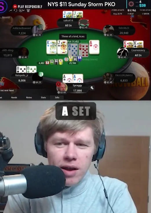 【EV扑克】280万分之一的概率!小哥在8人桌碰到四家同时击中暗三条!