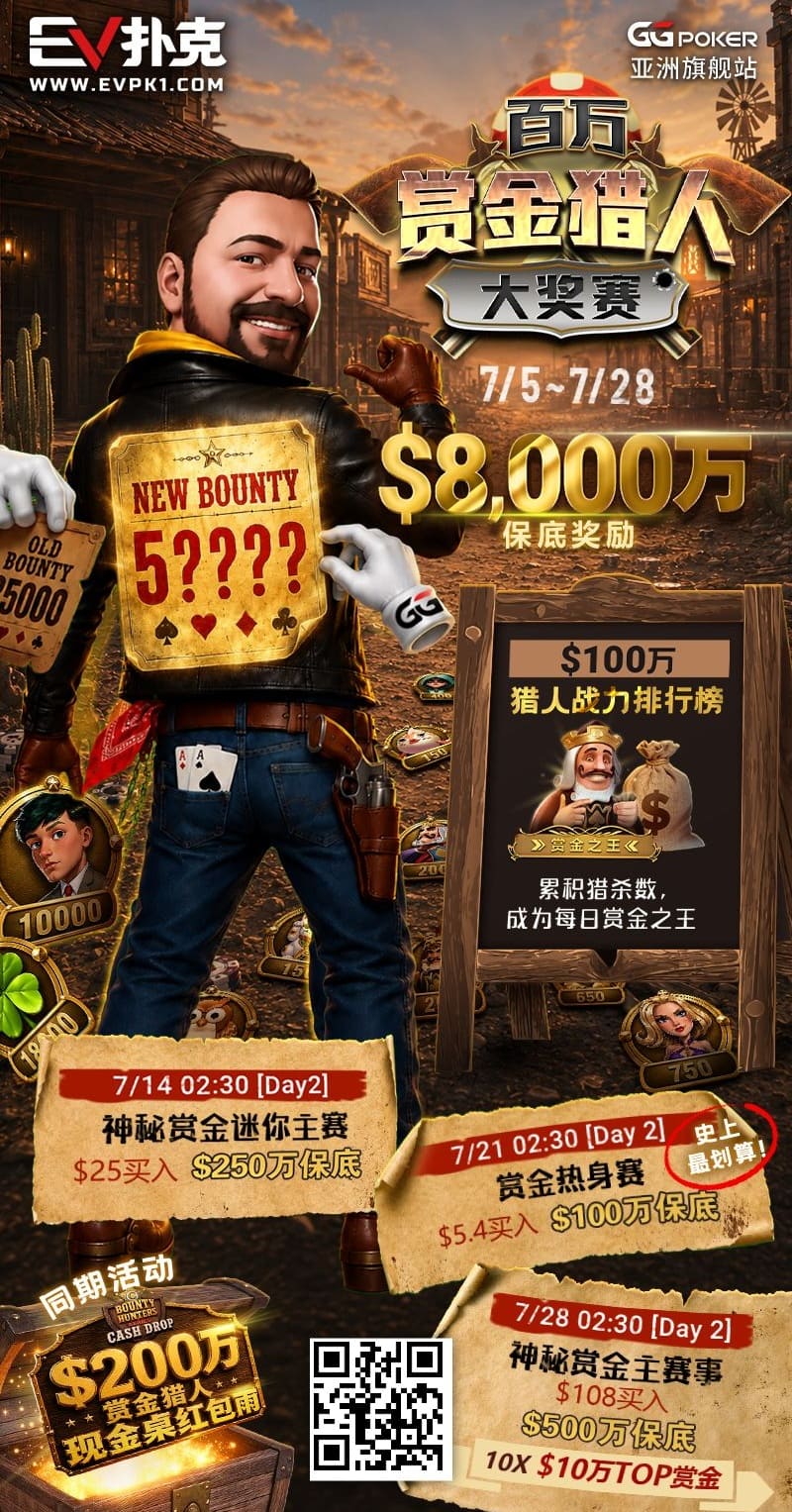 【EV扑克】GG扑克百万赏金猎人大奖赛开启｜每日排行榜奖励＋最高10万美元赏金等你挑战