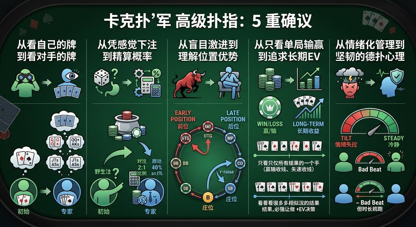 【EV扑克】德州扑克技巧进阶：从“会玩”到“打得好”，差的这5个思维转变